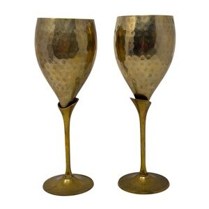 Vintage pair of brass stemware wine goblets decorative drink ware